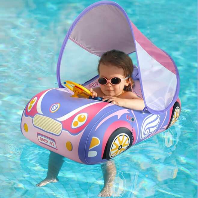 Car Seat-on Baby Pool Floats With Shade pink 1