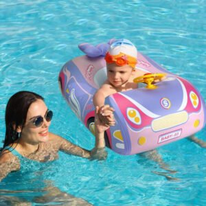 Car Seat-on Baby Pool Floats With Shade pink 2