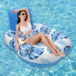 Tropical Print Fabric Pool Lounger Blue 2