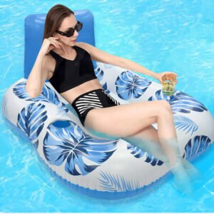 Tropical Print Fabric Pool Lounger Blue