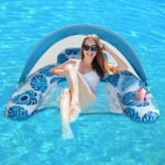 Tropical Print Pool Float Chair with Canopy blue 1