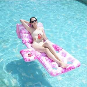 Pink Pool Float Lounge with Cupholders 2